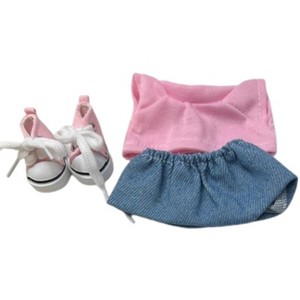 Doll Clothes Superstore Casual Pink Shirt, Denim Skirt & Sneakers Outfit for 17.5 cm Labubu Dolls - 1 of 4