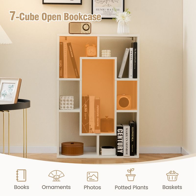 Costway 2 PCS 7-Cube Geometric Bookshelf with Anti-Toppling Device Modern Open Bookcase White/Grey/Natural, 5 of 11