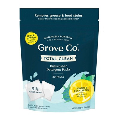 Grove Co. Total Clean Dishwasher Detergent Packs - Lemon & Eucalyptus - 20ct