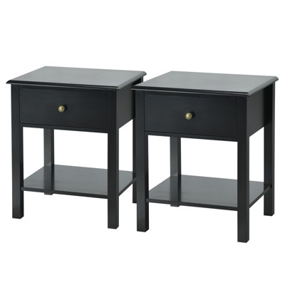 Tangkula 2PC End Table Nightstand w/Drawer & Shelf Bedroom Living Room Furniture Brown/Black/White