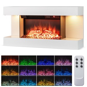 Tangkula 18" Electric Fireplace w/ 32" Floating Mantel 12-Color Dimmable Flame 8H Timer - 1 of 4