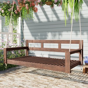 Patio Wooden Twin Size Porch Swing Daybed Frame, Garden Swing Bench Chair with 4 Hanging Ropes for Backyard, Outdoor, White - 1 of 4