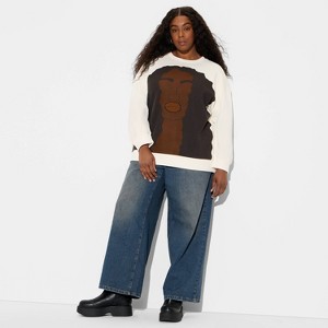 Women's Beautiful Face Graphic Pullover Sweatshirt - Cream - 1 of 3