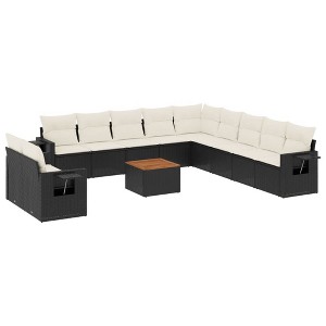 vidaXL 12 Piece Patio Sofa Set with Cushions Black Poly Rattan - Black and Cream - 1 of 4