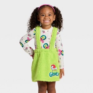 Toddler Girls' 2pc The Grinch Christmas Faux Shearling Skirt and Long Sleeve T-Shirt Set - Green - 1 of 4