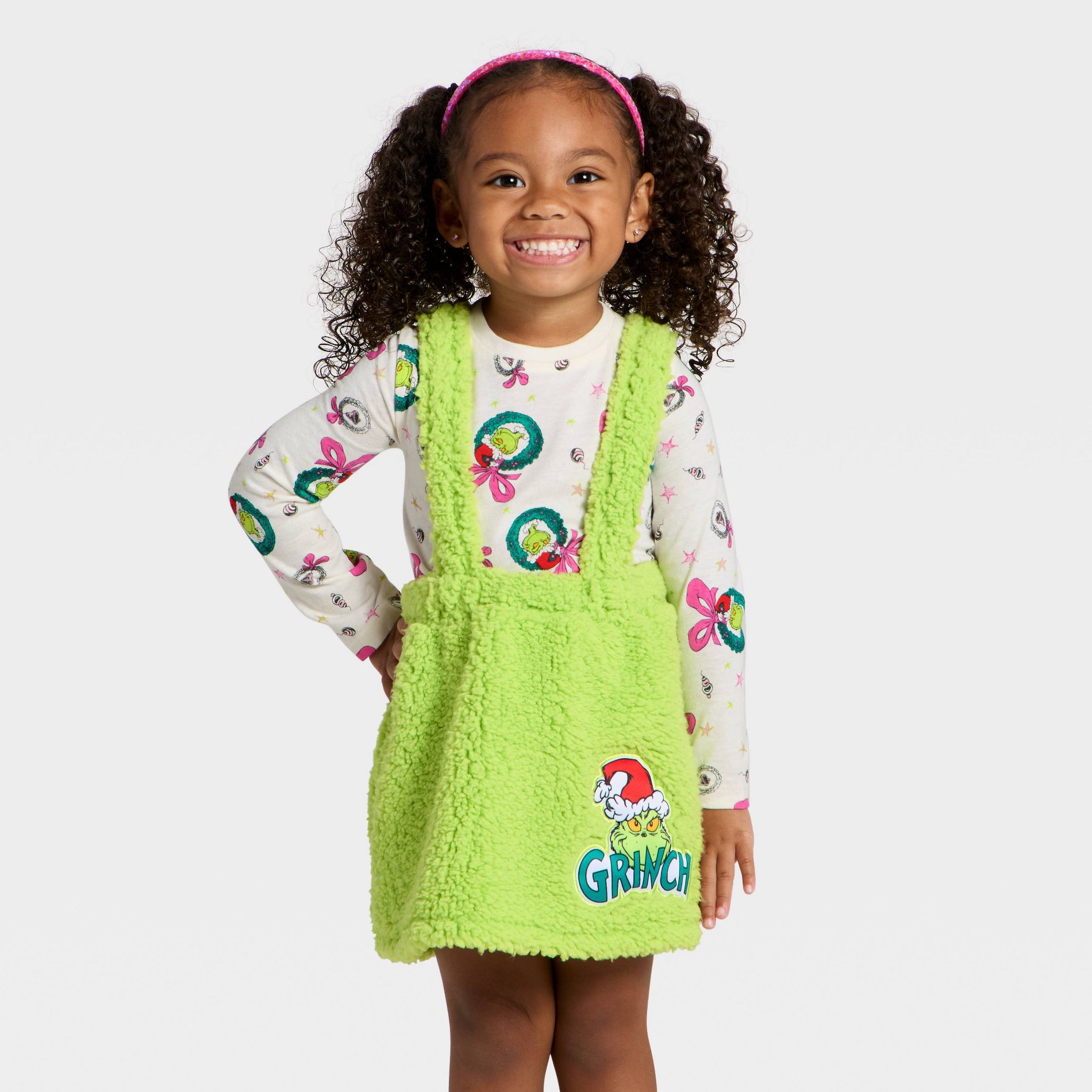 Toddler Girls' 2pc The Grinch Christmas Faux Shearling Skirt and Long Sleeve T-Shirt Set - Green