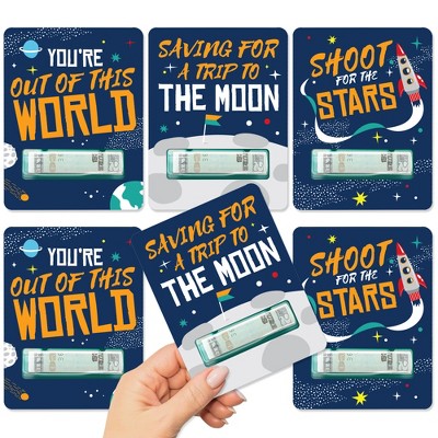 Big Dot of Happiness Blast Off to Outer Space - DIY Assorted Rocket Ship Baby Shower or Birthday Cash Holder Gift - Funny Money Cards - Set of 6
