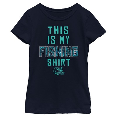 Girl's Mossy Oak This Is My Fishing Shirt Aqua Logo T-shirt - Navy Blue -  Medium : Target