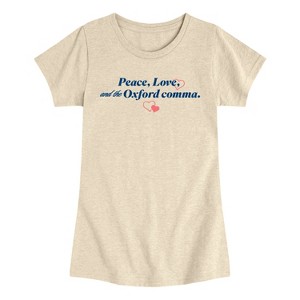 Girls' - Instant Message - Peace Love And The Oxford Comma Fitted Short Sleeve Graphic T-Shirt - 1 of 4