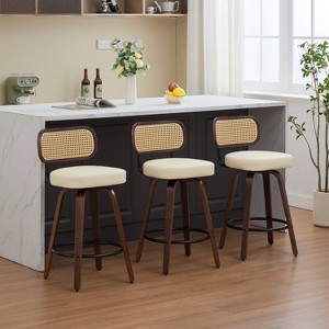 QingMoon Bar Stools Set of 2,360° Swivel Counter Stools, with Rattan Back, Upholstered Faux Leather Barstools, for Island/Kitchen/Counter - 1 of 4