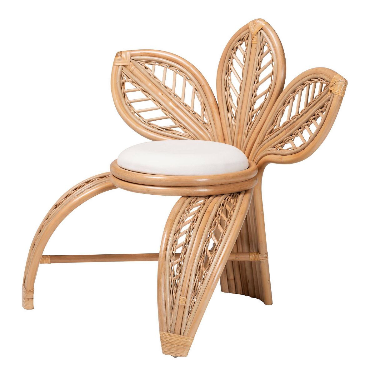 bali & pari Gresham Natural Rattan Leaf Accent Chair White/Natural Brown: Handcrafted, Foam Cushioned, No Assembly Required - thumbnail 2