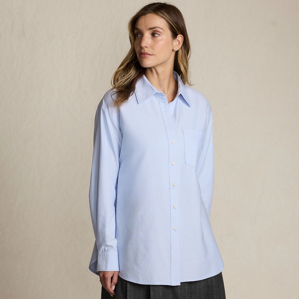 Lands' End Women's Oversized Oxford Button Front Shirt
