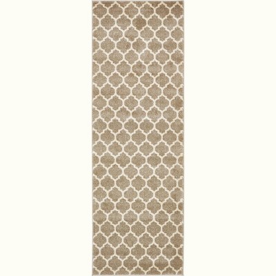 Elegant Trellis Light Brown 8ft Indoor Runner Rug - Easy Care & Stain-Resistant