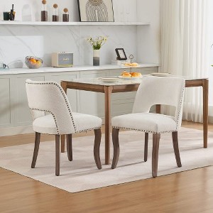 Ridstar Set of 2 Modern Upholstered Dining Chair with Wooden Legs for Kitchen and Dining Room-Beige - 1 of 4