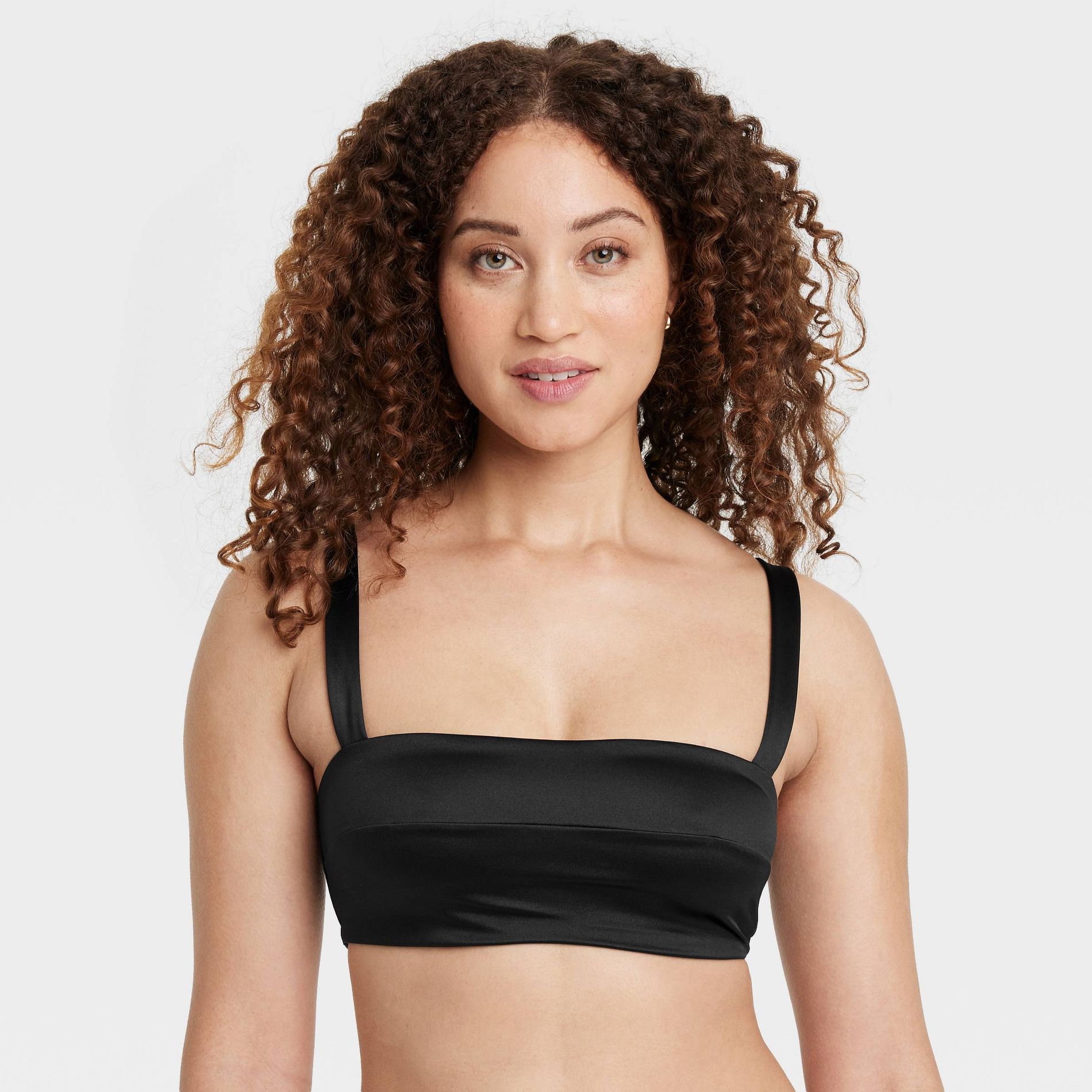 Women's Satin Squareneck Lingerie Bralette - Auden™ Black M: Soft Cup, Wireless, Wide Straps, Pullover