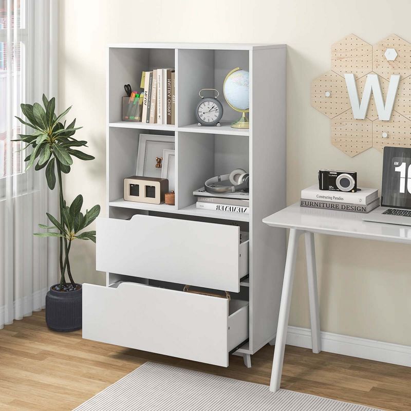 Costway Bookcase with 2 Drawers 4-Tier Open Bookshelf with 4 Storage Cubes for Home Office, 2 of 11