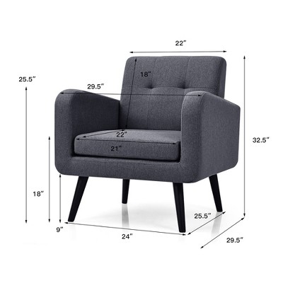 Gray Linen Modern Armchair with Rubber Wood Legs