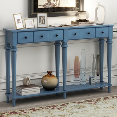 NicBex Retro Narrow Console Table,Long Entryway Table with 4 Drawers & 1 Open Shelf,Foyer Tables for Entryway,Hallway,Living Room