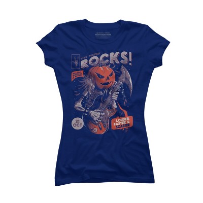 Junior's Design By Humans Rock Pumpkin By EduEly T-Shirt