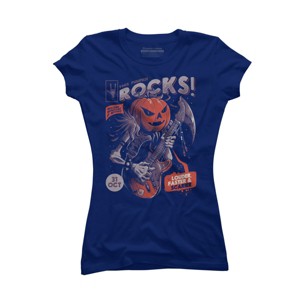 Junior's Design By Humans Rock Pumpkin By EduEly T-Shirt - 1 of 3