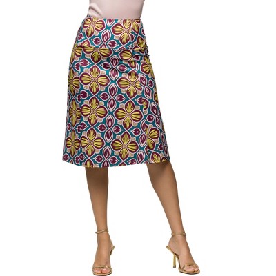 24seven Comfort Apparel Womens Bright Floral Print Comfortable Elastic Waist Knee Length Skirt