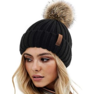 ZUPPAD Womens Winter Knitted Beanie Hat with Faux Fur Pom Warm Knit Skull Cap Beanie for Women Hats 1 Pack - 1 of 4