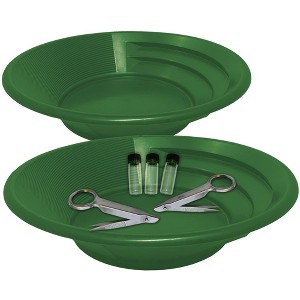 Two gold panning kits; Two gold pans with gold trap and dual riffles, two stainless steel magnifying tweezers, three glass gold storage vials - 1 of 1