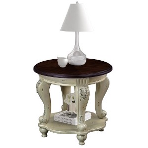 LIVAREEmlen 22'' Two Tone Round End Table, Solid Wood Sofa Side Table with Shelf, Living Room Corner Table Easy Assemble, Beige and Espresso Top - 1 of 4