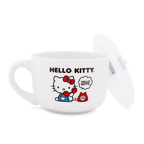 Silver Buffalo Sanrio Hello Kitty "How Are You?" Ceramic Soup Mug With Vented Lid | 24 Ounces - image 1 of 4