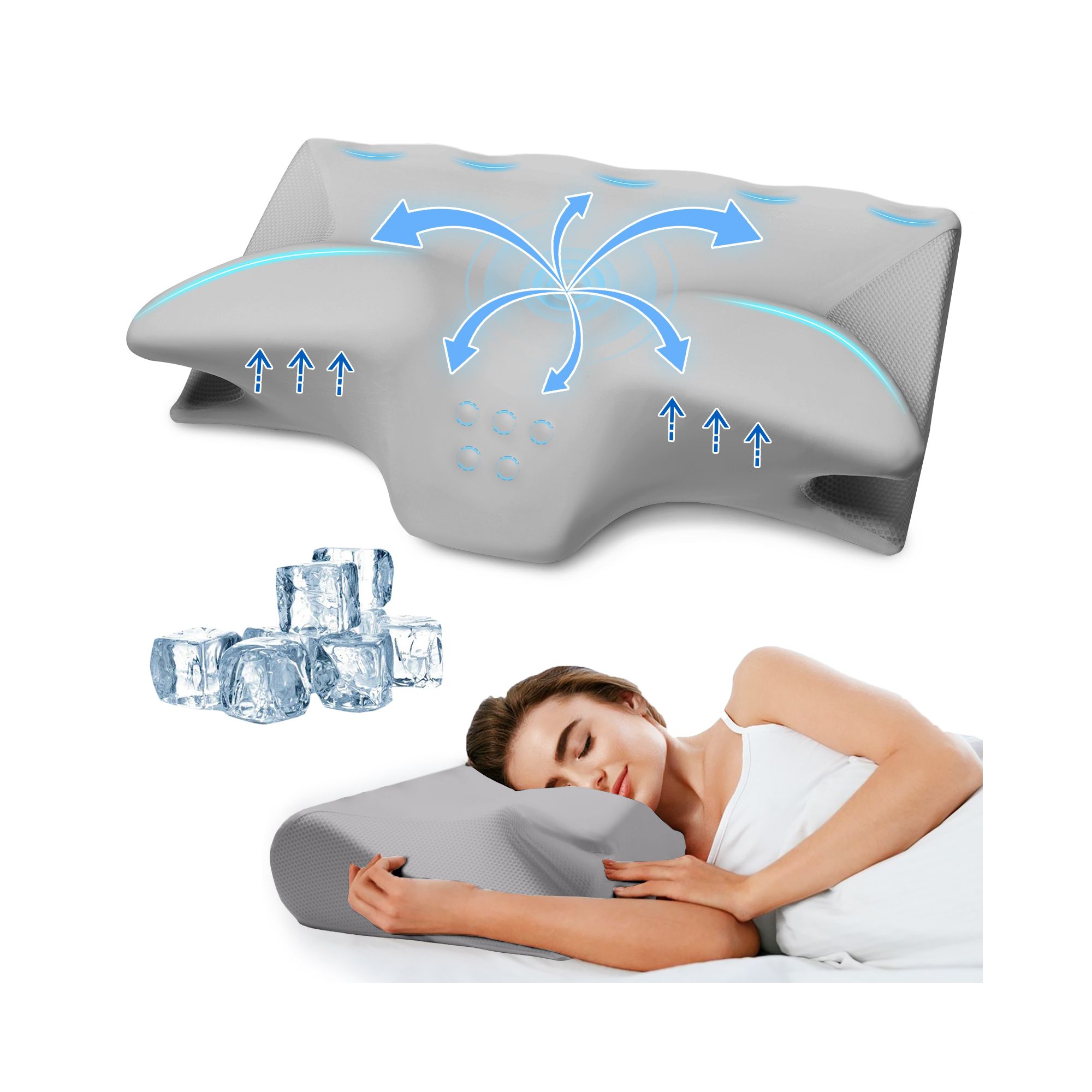 Hyleory Memory Foam Pillow with Arm Rest for Side Sleepers, Ergonomic Support for Neck and Shoulder Relief, Cooling Cover