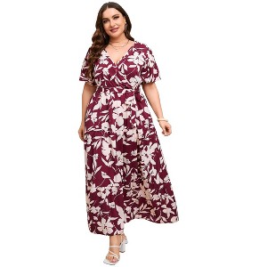 Women's Plus Size V-Neck Maxi Dress: Flowy Boho Elegance for Vacations & Garden Soirees Dress - 1 of 4