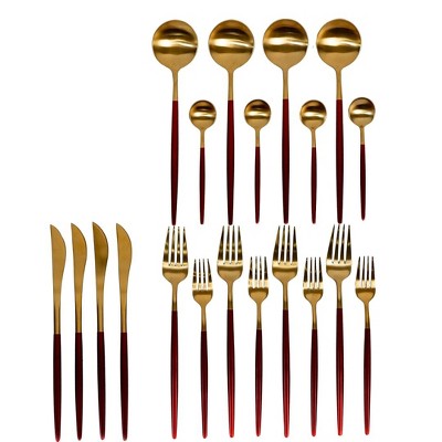 Ozarke Royal Cutlery Set - Matte Gold & Red