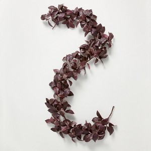 72" Black Plum Leaf Artificial Fall Garland - Hearth & Hand™ with Magnolia - 1 of 3
