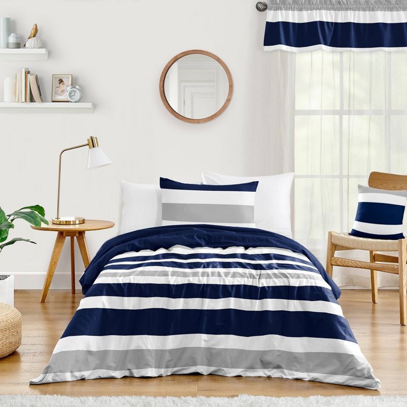 4pc Stripe Twin Kids&#39; Comforter Bedding Set Navy and Gray - Sweet Jojo Designs, 1 of 7