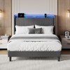 Bed Frame with Charging Station & LED Lights, Modern Platform Bed with Wooden Slats, Upholstered Headboard, No Box Spring, Easy Assembly - 3 of 4