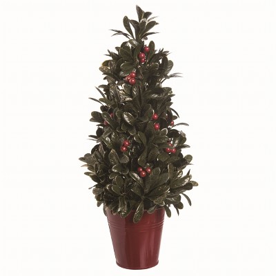 Transpac Artificial Green Christmas Small Berry Tree with Red Bucket