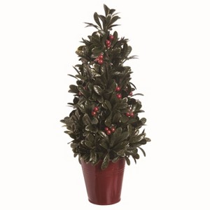 Transpac Artificial Green Christmas Small Berry Tree with Red Bucket - 1 of 2