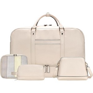 4-Piece Leather Weekender Duffel Bag Set with Shoe Compartment, Large Travel Carry-On Overnight Bag for Men & Women - 1 of 4