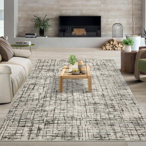Modern Abstract Area Rugs, Washable Rug with Non Slip Rubber Backing, Soft Non Shedding Floor Covering Low Pile Foldable Printed Mat for Living Room - 1 of 4