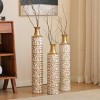 AENKYO Set of 3 White & Gold Floral Floor Vases, Etched Flower Pattern Ceramic-Like Vases for Living Room & Entryway, 24", 28", 32.3" Tall - 2 of 4