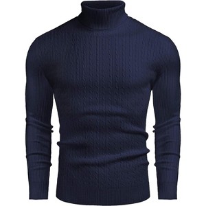 COOFANDY Men's Slim Fit Turtleneck Sweater Casual Twist Patterned Pullover Knitted Sweaters - 1 of 4