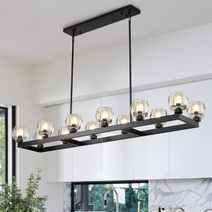 CityFurn 12-Light Modern Rectangle Kitchen Island Chandelier with Glass Shades - 1 of 4