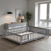 Mshliw Twin / Full Floor Beds with Door and Safety Guardrails, Solid Wood Low-Profile Platform Frames with Fence Design - 2 of 4