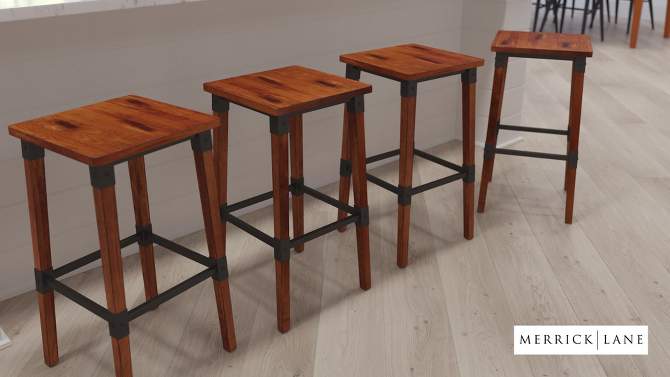 Merrick Lane Backless Bar Height Stools with Steel Supports and Footrest in Walnut Brown - Set Of 4, 2 of 14, play video