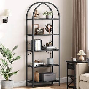 homfan 5 Tier Bookcase Arched Display Racks Tall Standing Bookshelves Metal Frame Open Storage Rack Shelf Large Book Shelf for Bedroom, Living Room - 1 of 4