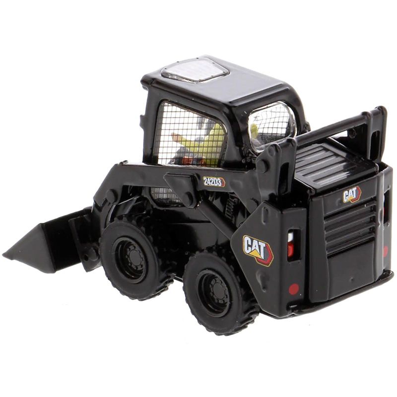 CAT Caterpillar 242D3 Wheeled Skid Steer Loader w/Work Tools & Operator Special Black Paint 1/50 Diecast Model Diecast Masters, 5 of 7