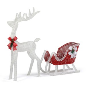 Syemin Decorative Holiday Scene Props 4ft Lighted Christmas Reindeer Sleigh Outdoor Yard Decoration Set Christmars Decor, White, 8"*22.1"*51.2" - 1 of 4