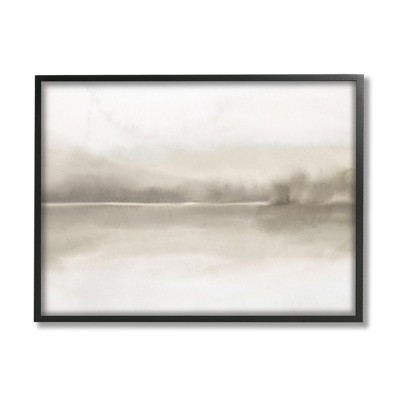 Stupell Industries Hazy Lakeside Landscape Reflection Modern Abstract Design Black Framed Giclee Art