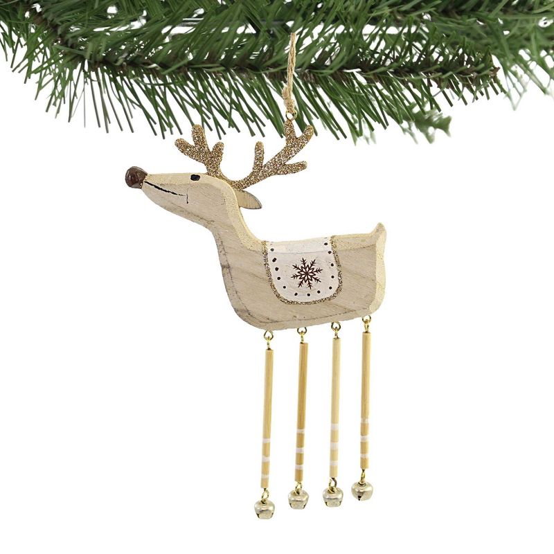 7.0 Inch Deer With Glitter Antlers Bells Dangle Legs Tree Ornaments, 2 of 4