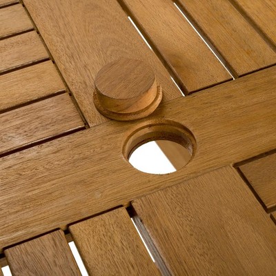 Chante Light Wood Round Outdoor Dining Set with Cream Upholstery